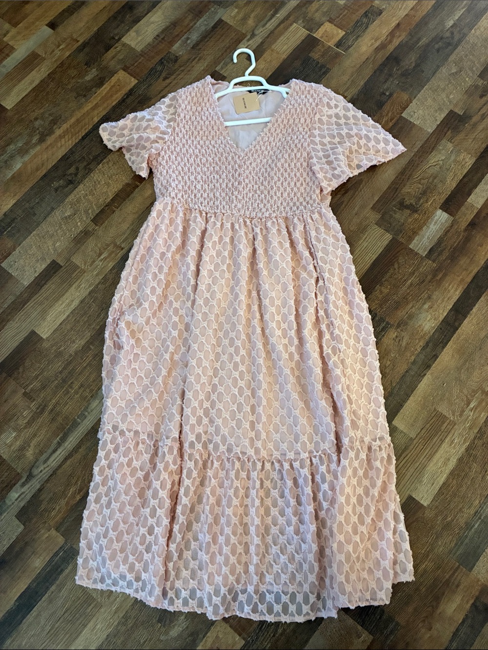 BloomChic Blush Pink Textured Lace Midi Dress NWT